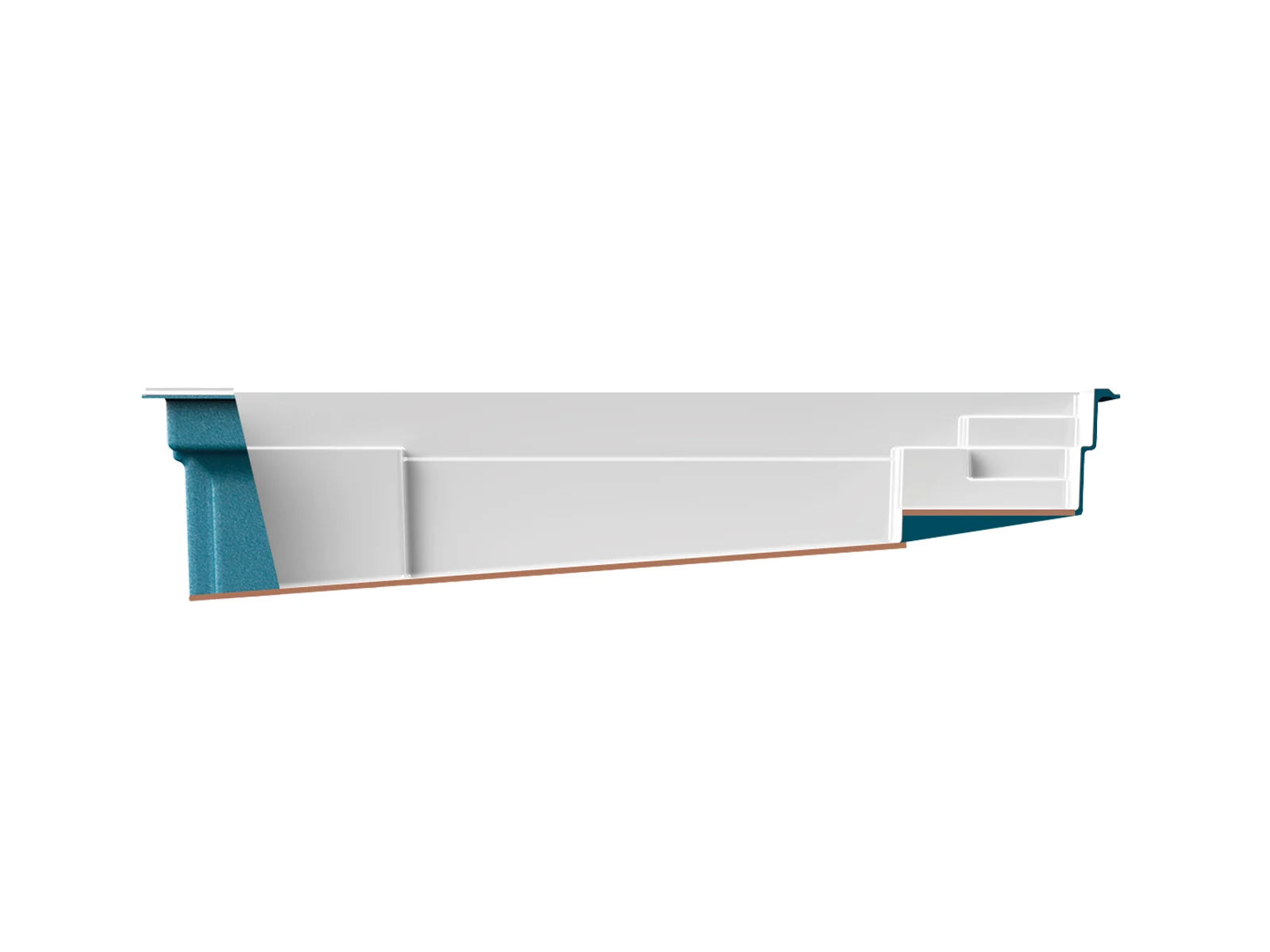 Piscine creusée en fibre de verre Mova, modèle 14x28 - Pente, vue de côté