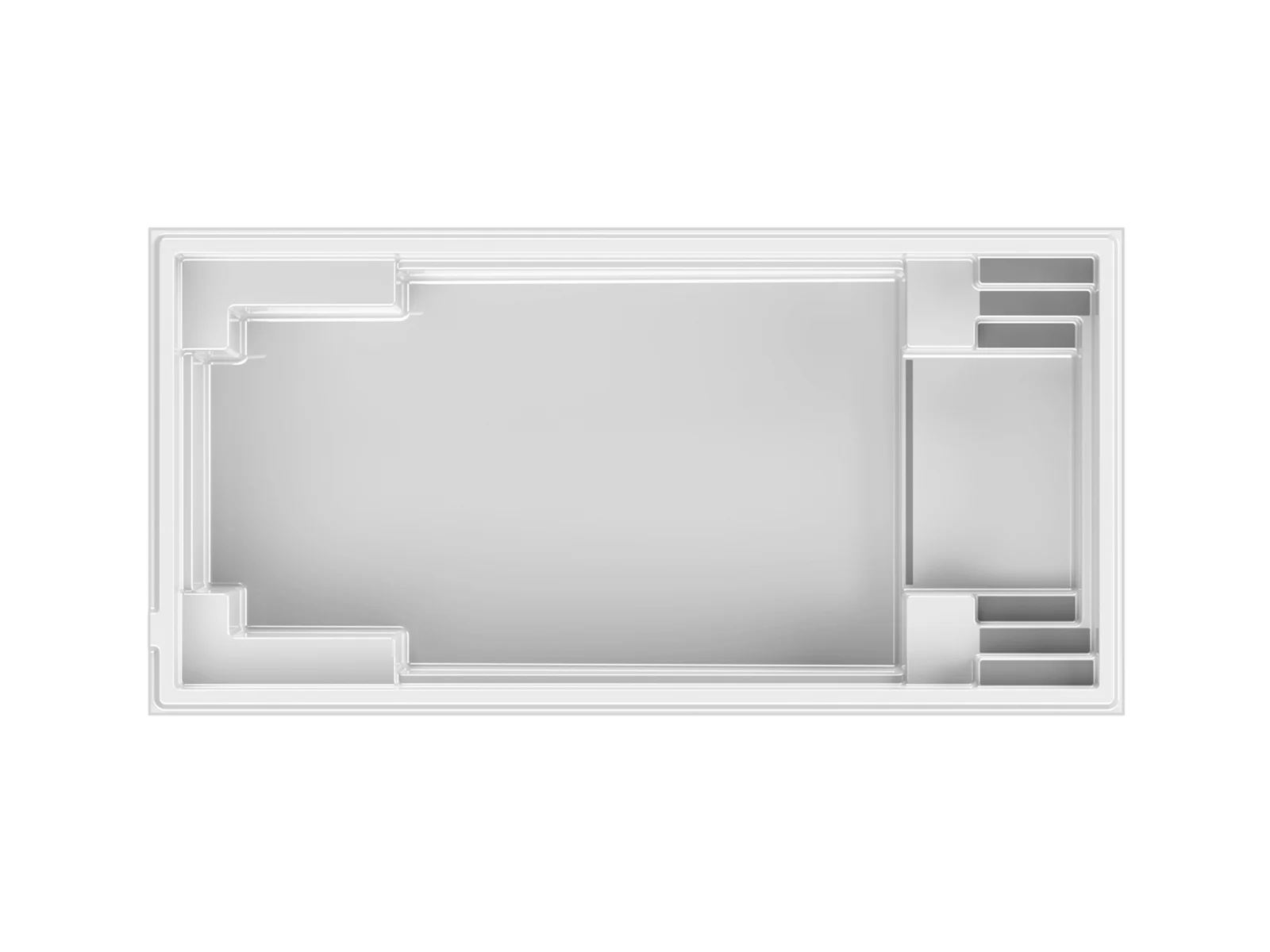 Piscine creusée en fibre de verre Mova, modèle 14x28 - Pente, vue de dessus