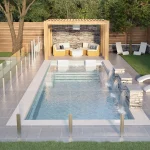 Piscine creusée en fibre de verre Mova, modèle 12x34 - Avec terrasse, finition Diamant couleur Mova
