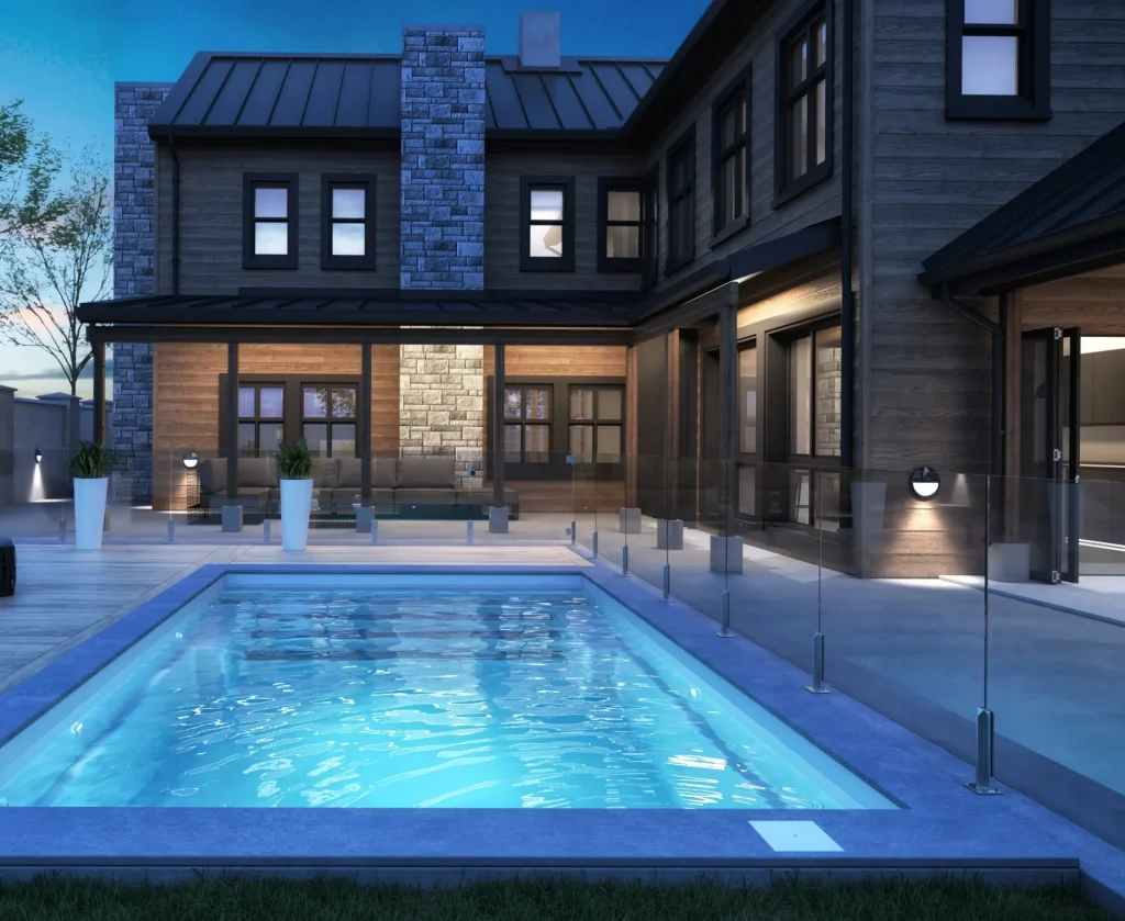 Aménagement piscine creusée en fibre de verre Mova – Piscine maison cour
