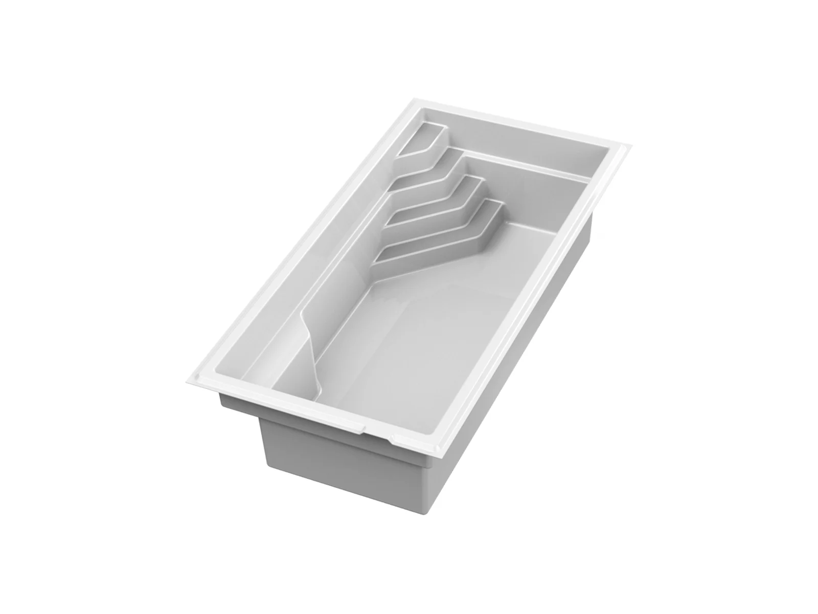 Piscine creusée en fibre de verre Mova, modèle 10x20, vue d’angle
