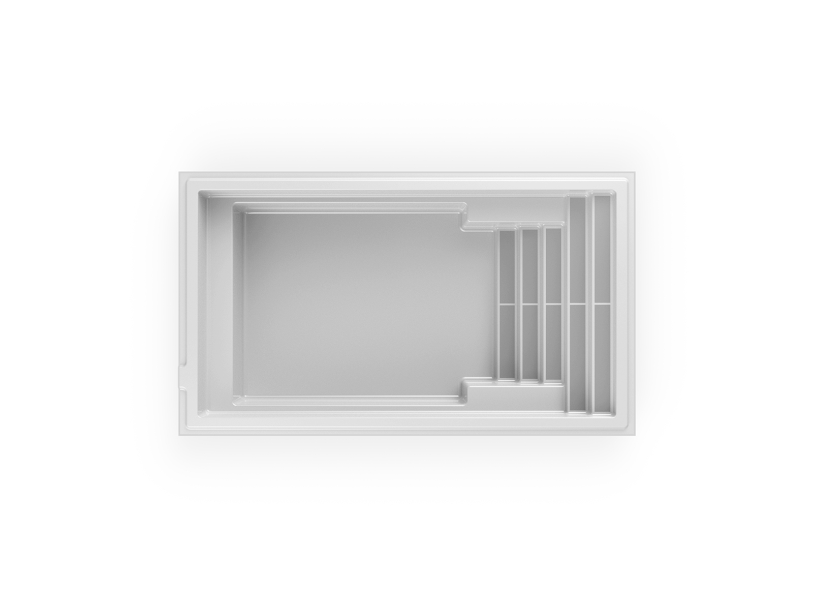 Piscine creusée en fibre de verre Mova, modèle 11x19, vue de dessus
