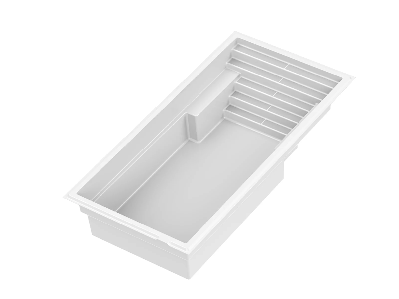 Piscine creusée en fibre de verre Mova, modèle 12x24 - Pente, vue d’angle
