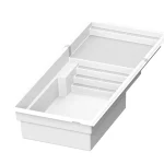 Piscine creusée en fibre de verre Mova, modèle 12x25 - Avec terrasse, vue d’angle