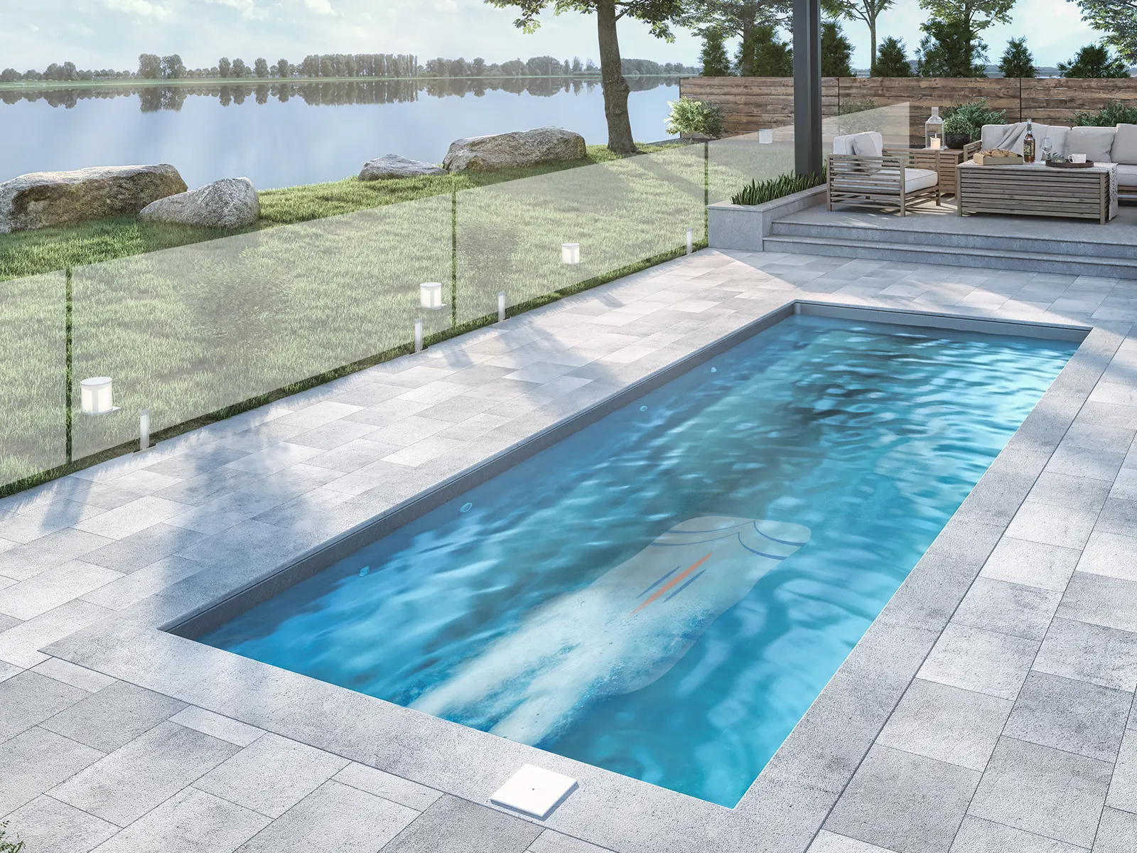 Piscine creusée en fibre de verre Mova, modèle 9x24 - Couloir athlétique