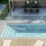 Piscine creusée en fibre de verre Mova, modèle 12x20, finition Diamant couleur Mova, ambiance jour