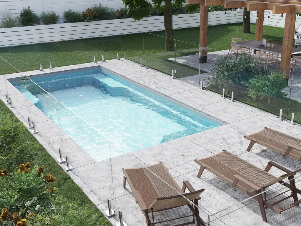 Piscine creusée en fibre de verre Mova, modèle 12x24 - Pente, finition Diamant couleur Mova